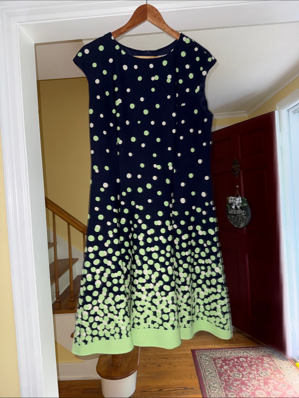 London Times Navy Dress with Lime Polka Dot Ombre